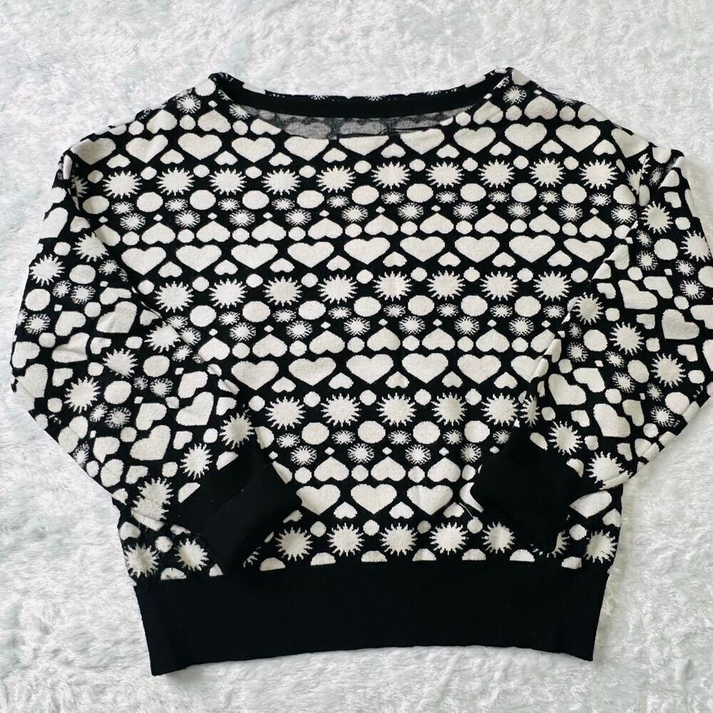 Maeve Anthropologie Womens Black White Sunshine In My Heart Sweater Size Small